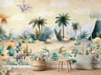Pastel Dinosaurs & Palm Trees wallpaper in a styled room, view 3