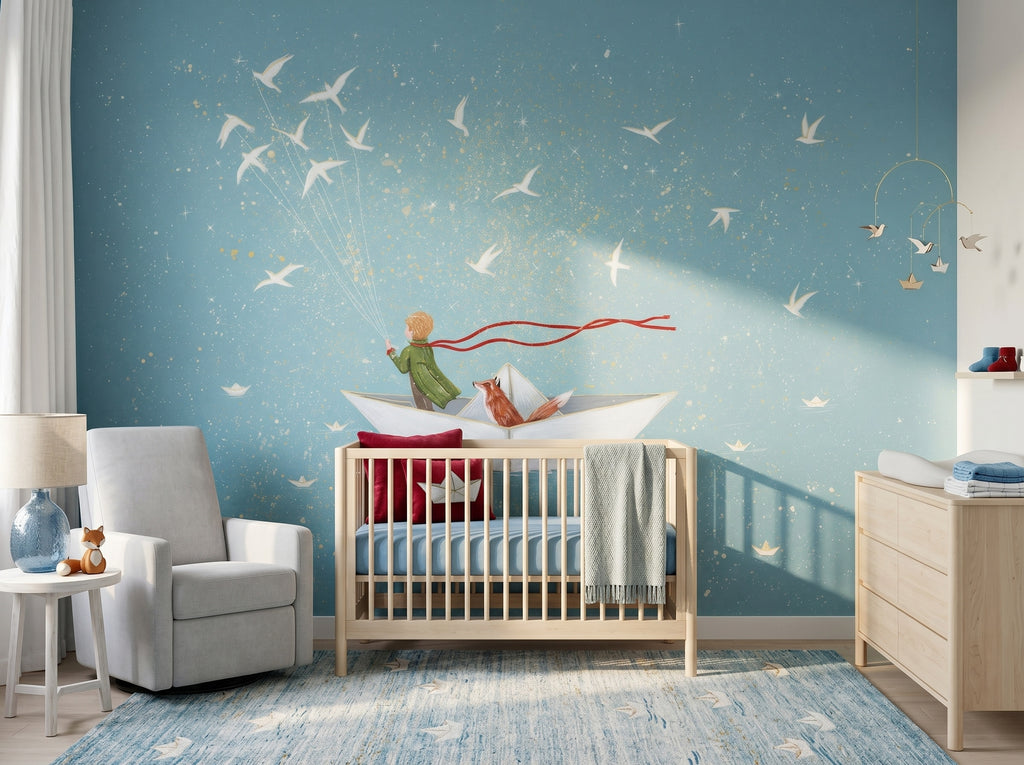 Blue Sky, Paper Boat & Little Prince wallpaper in a styled room, view 1