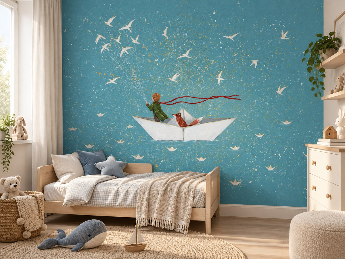 Blue Sky, Paper Boat & Little Prince wallpaper in a styled room, view 2