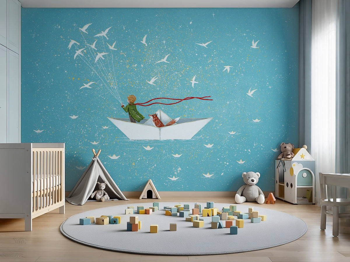 Blue Sky, Paper Boat & Little Prince wallpaper in a styled room, view 3