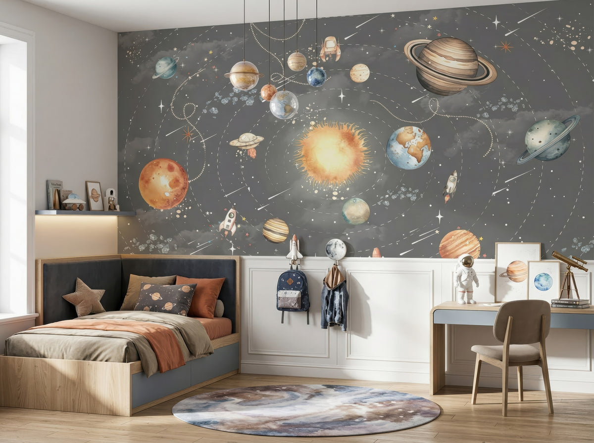 Solar System & Astronaut wallpaper in a styled room, view 3