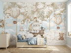 Beige Flying Ship & Balloon Animals wallpaper in a styled room, view 2