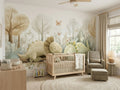 Sleeping Dinosaurs & Watercolor Forest wallpaper in a styled room, view 1