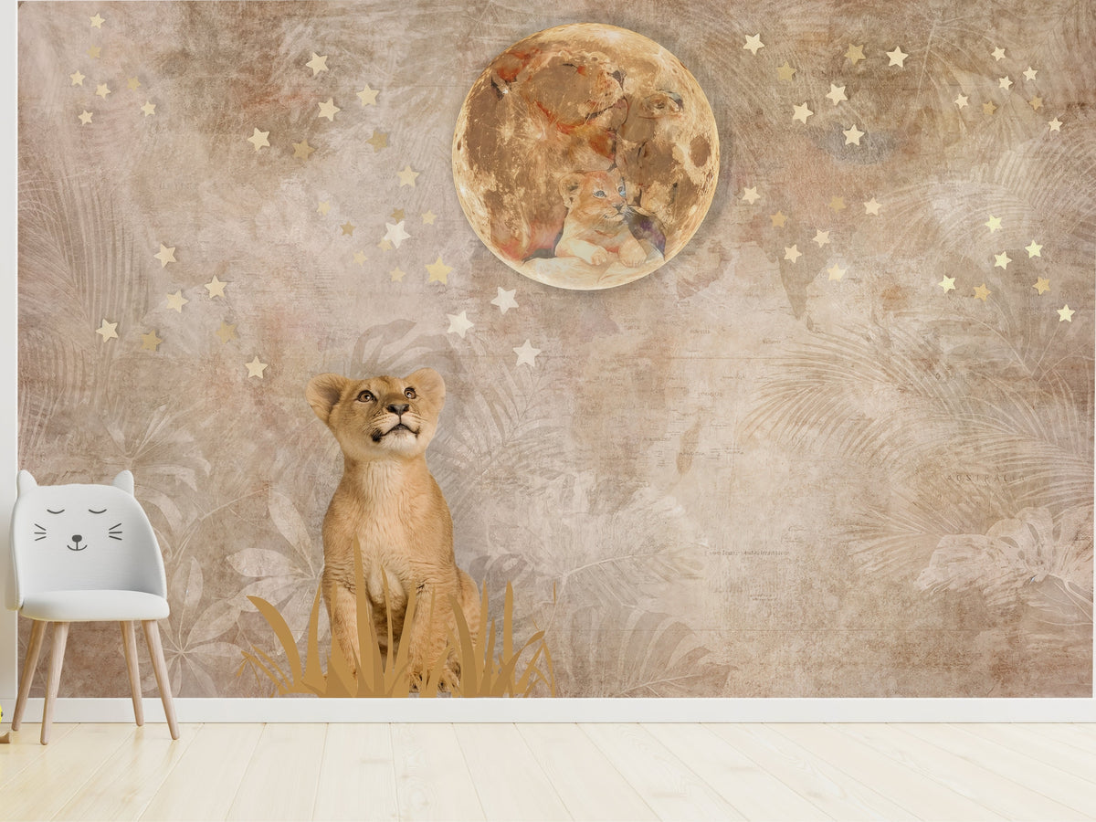 Moon, Stars & Lion Cub wallpaper in a styled room, view 2