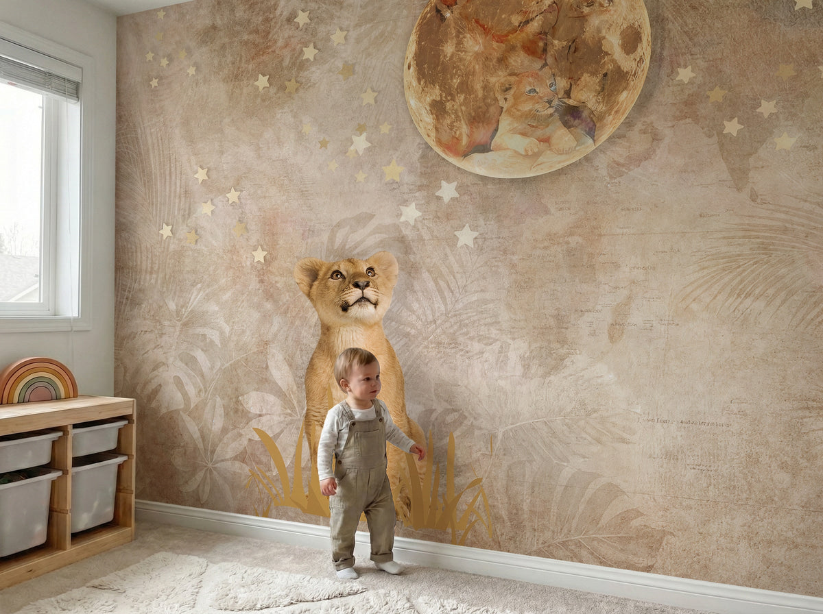 Moon, Stars & Lion Cub wallpaper in a styled room, view 3