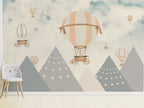 Pastel Balloons & Geometric Mountains wallpaper in a styled room, view 3