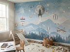 Blue Mountains, Rocket & Balloons wallpaper in a styled room, view 3