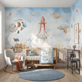 Space Rockets, Planets & Robots wallpaper in a styled room, view 1