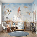Space Rockets, Planets & Robots wallpaper in a styled room, view 1