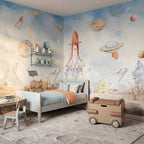 Space Rockets, Planets & Robots wallpaper in a styled room, view 2