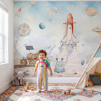Space Rockets, Planets & Robots wallpaper in a styled room, view 3