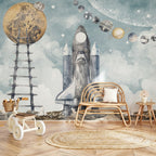 Stairway to the Moon & Space Shuttle wallpaper in a styled room, view 2