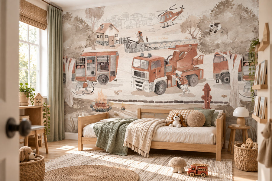 Fire Trucks & Rescue Helicopter wallpaper in a styled room, view 2