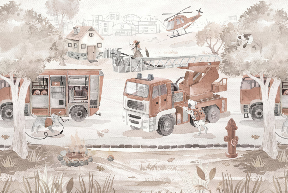 Fire Trucks & Rescue Helicopter wallpaper in a styled room, view 3