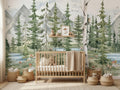 Pine & Birch Forest Lake wallpaper in a styled room, view 1