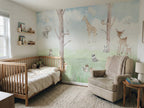 Pastel Trees & Woodland Animals wallpaper in a styled room, view 1