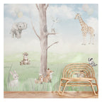 Pastel Trees & Woodland Animals wallpaper in a styled room, view 3