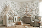 Soft Green Forest, Deer & Foxes wallpaper in a styled room, view 2