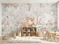 Fox Family in a Flowering Forest wallpaper in a styled room, view 1