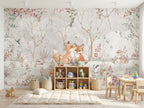 Fox Family in a Flowering Forest wallpaper in a styled room, view 1