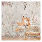 Fox Family in a Flowering Forest wallpaper in a styled room, view 3