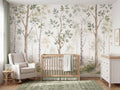Soft Green Watercolor Woodland wallpaper in a styled room, view 1