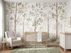 Soft Green Watercolor Woodland wallpaper in a styled room, view 1