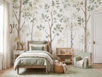 Soft Green Watercolor Woodland wallpaper in a styled room, view 2