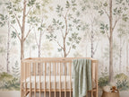 Soft Green Watercolor Woodland wallpaper in a styled room, view 3