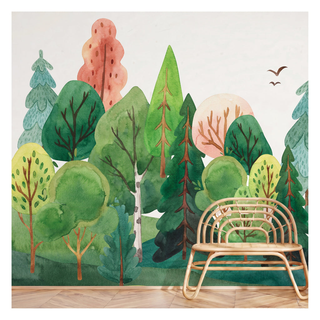 Colorful Enchanted Forest wallpaper in a styled room, view 3