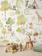 Woodland Camping & Animal Friends wallpaper in a styled room, view 3