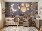 Moonlit Forest & Floating Lanterns wallpaper in a styled room, view 1