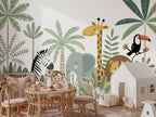 Happy Safari, Giraffe, Elephant & Lion wallpaper in a styled room, view 1