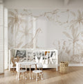 Soft Beige Palms & Safari Animals wallpaper in a styled room, view 1