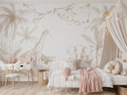 Soft Beige Palms & Safari Animals wallpaper in a styled room, view 2