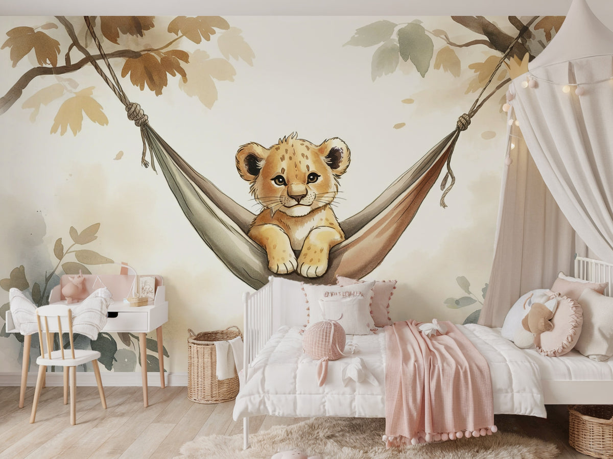 Little Lion in a Hammock wallpaper in a styled room, view 2