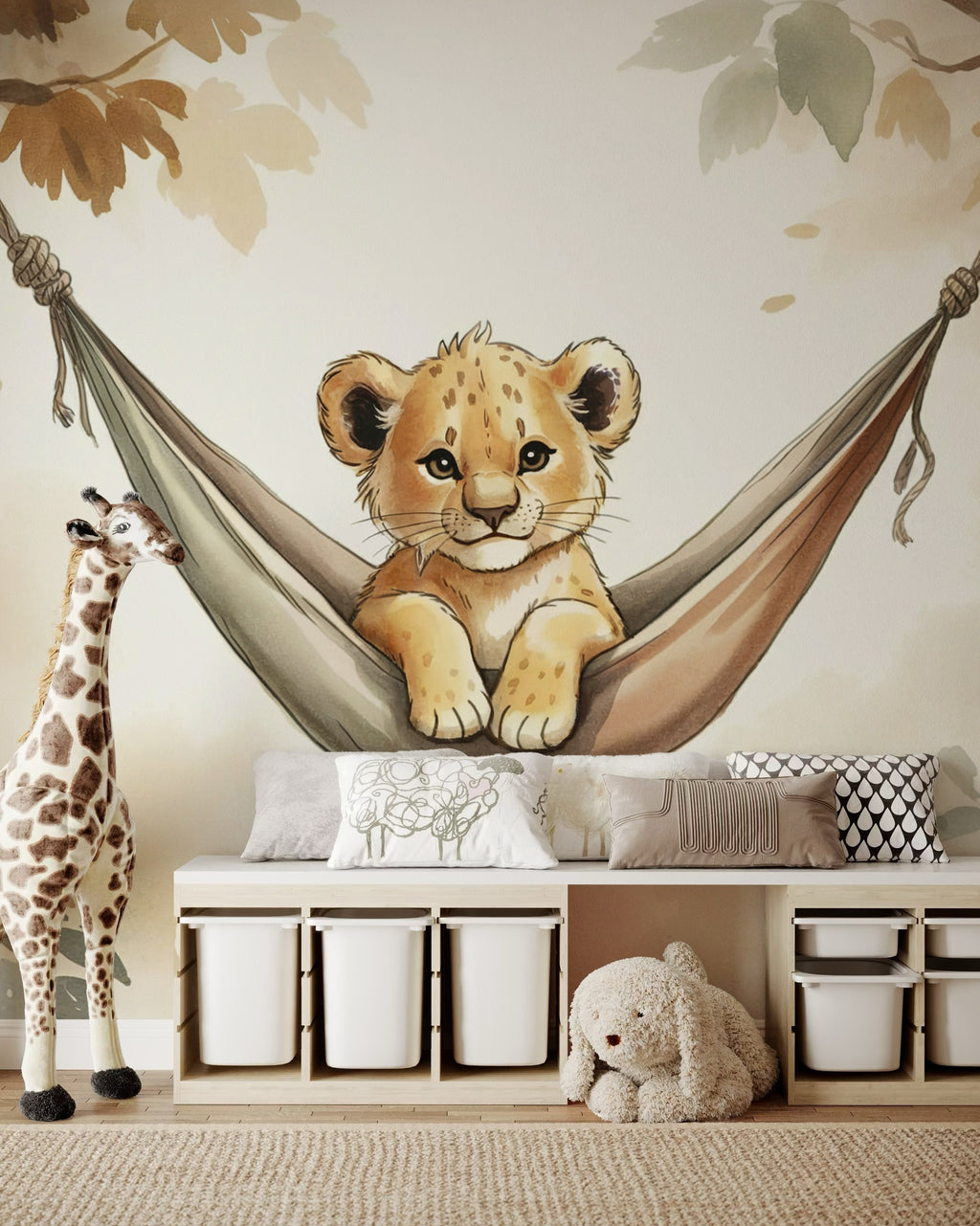Little Lion in a Hammock wallpaper in a styled room, view 3