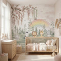 Pastel Rainbow Safari Friends wallpaper in a styled room, view 1