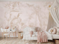 Blush Beige Safari & Tropical Leaves wallpaper in a styled room, view 1
