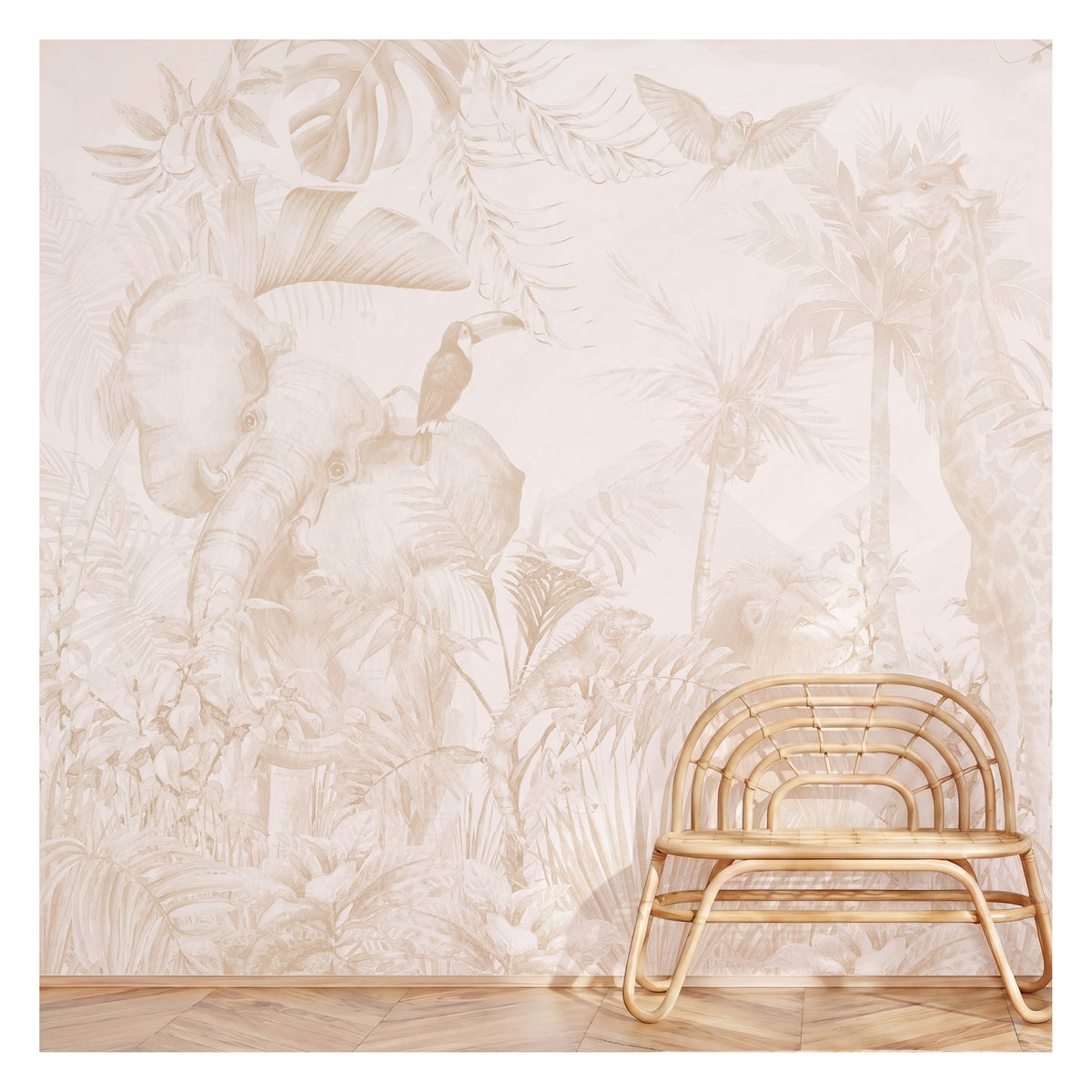 Blush Beige Safari & Tropical Leaves wallpaper in a styled room, view 3