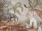 Elephant, Giraffe & Tropical Trees wallpaper in a styled room, view 3