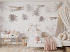 Pastel Safari & Vintage Airplanes wallpaper in a styled room, view 1