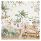 Green Palms & Safari Friends wallpaper in a styled room, view 3
