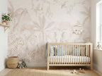 Soft Beige Elephant, Lion & Zebra wallpaper in a styled room, view 1