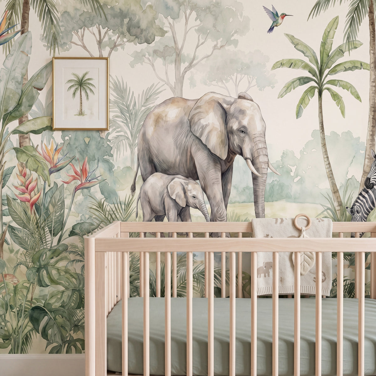 Watercolor Jungle Safari & Leopard wallpaper in a styled room, view 3