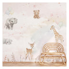 Pink Cloud Safari & Balloons wallpaper in a styled room, view 3