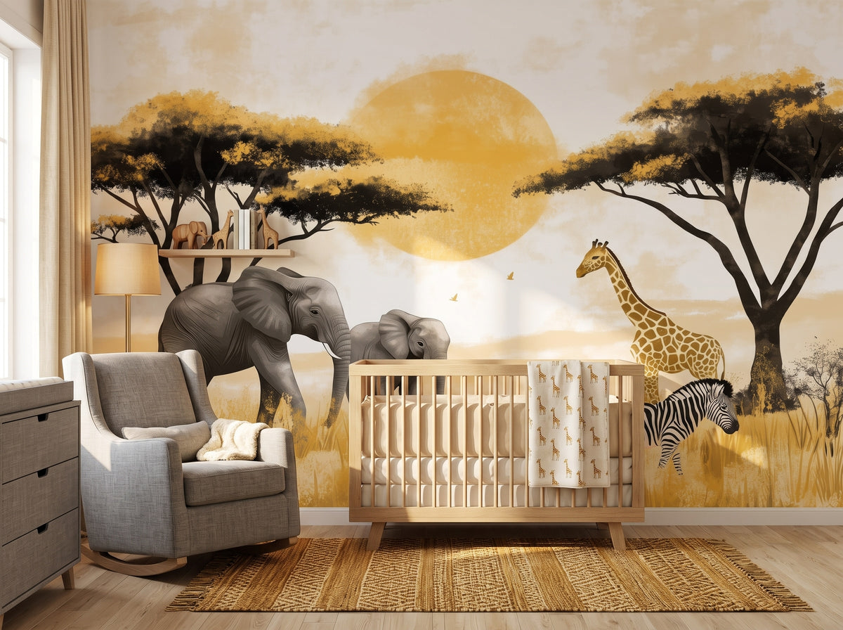 Golden Sunset Safari wallpaper in a styled room, view 1