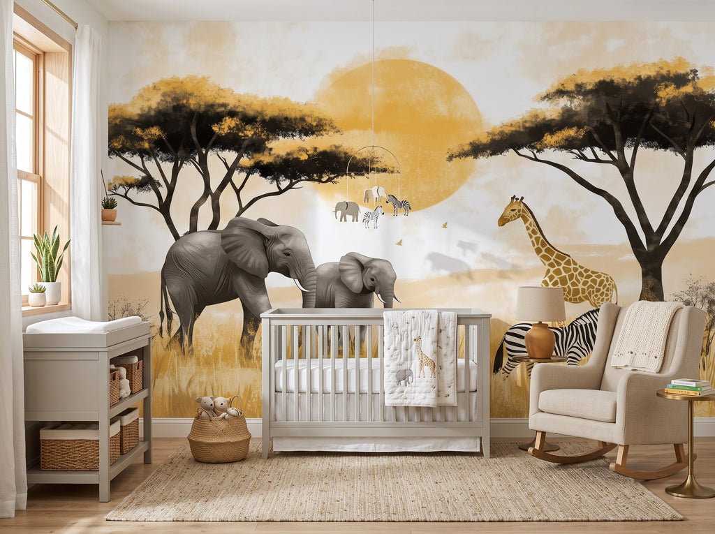Golden Sunset Safari wallpaper in a styled room, view 2