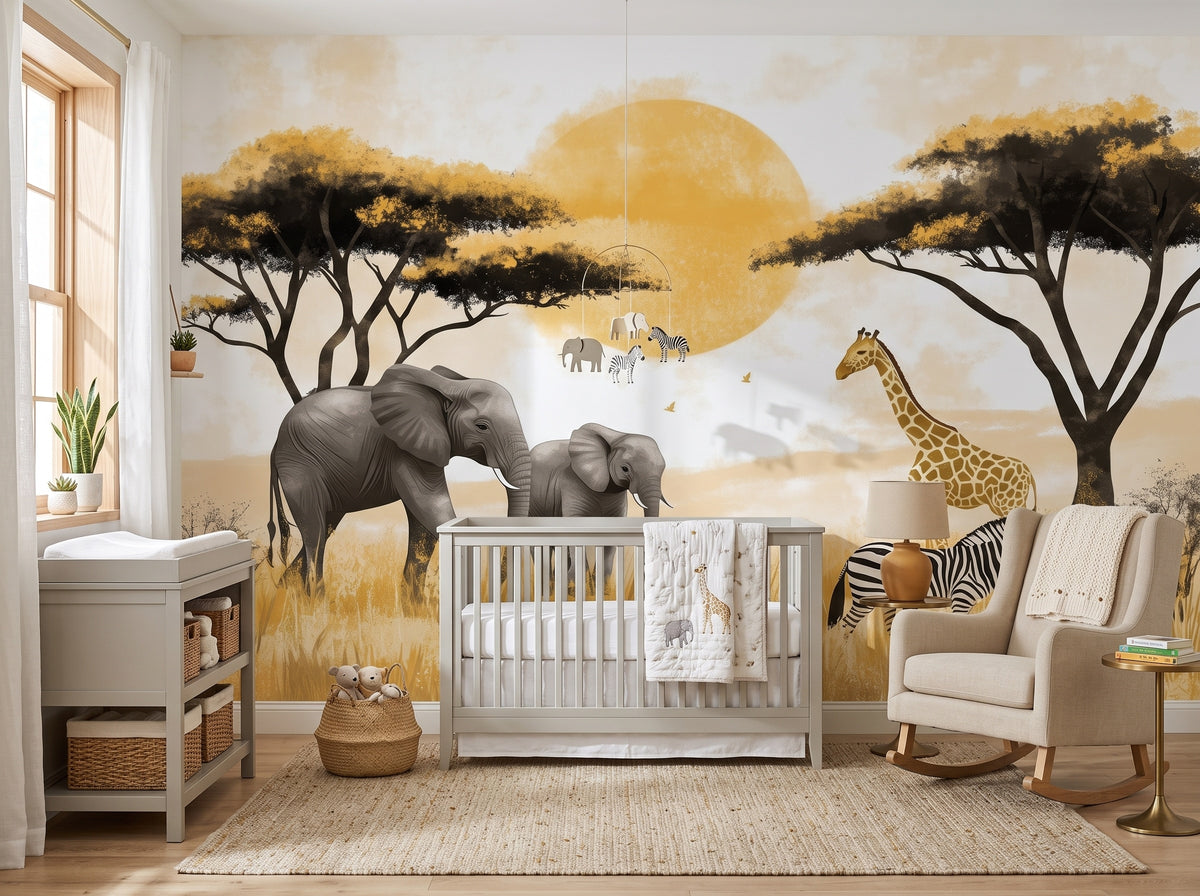 Golden Sunset Safari wallpaper in a styled room, view 2