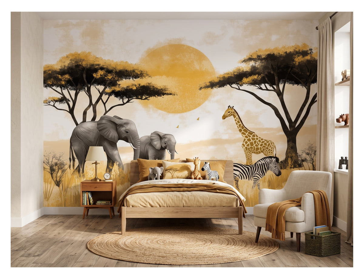 Golden Sunset Safari wallpaper in a styled room, view 3